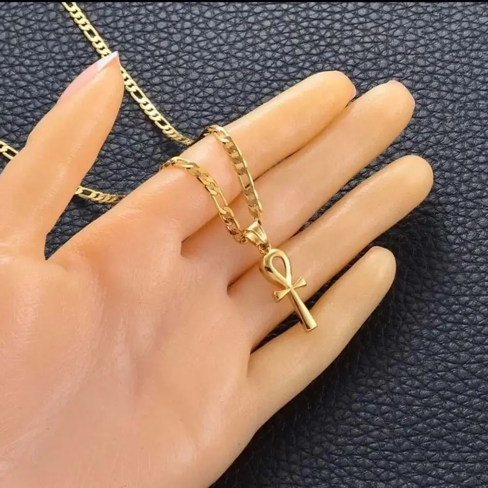 Gold Ankh Cross Pendant Necklace 2 A 23